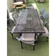 Alumínium asztal 220x106 + szék fekete + párna