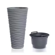   Kaspó magas,vízsz. hullámos, SLIM/szürke ( DPSA400/405U )