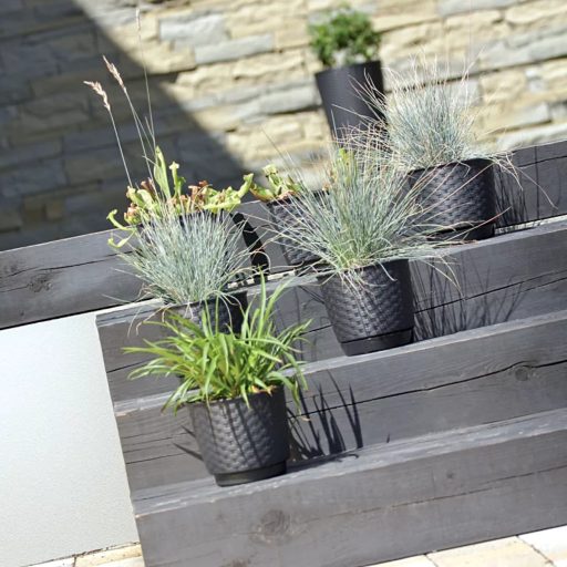 Rattan hatású kaspó alátéttel / Mocca (DRLO250/7529U)