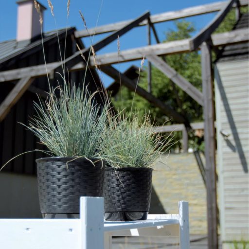 Rattan hatású kaspó alátéttel / Antracit (DRLO250/S433)