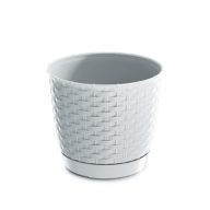 Rattan hatású kaspó alátéttel / Fehér (DRLO250/S449)