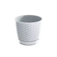 Rattan hatású kaspó alátéttel / fehér (DRLO300/S449)