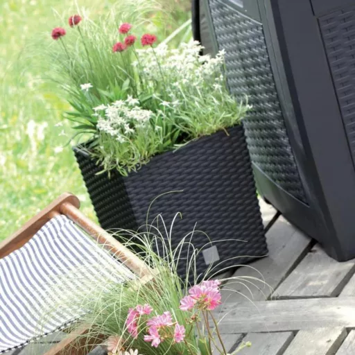 Kaspó 41cm alacsony Rattan hatású LOW/ antracit (DRTS400L/S433)