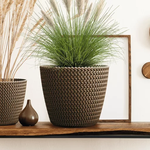Kaspó 130 kötött mintás ECO WOOD, antracit (DSP130W/S433)
