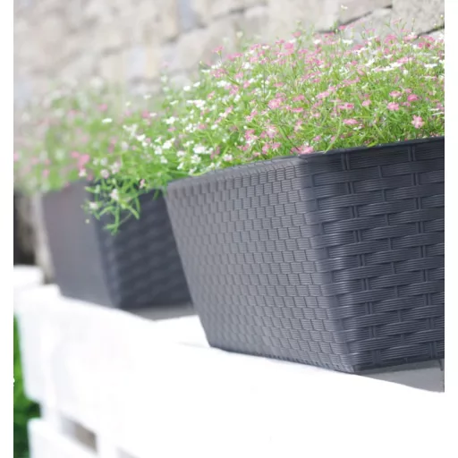 Rattan műanyag peremes balkonláda 80 cm, umber (ISR800P/440U)