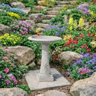 Jován Fortuna madárfürdető faragott oszloppal, szürke